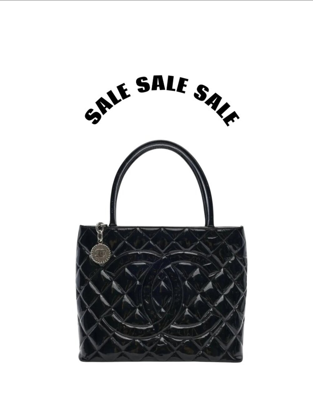 SALE: CHANEL PATENT LEATHER MEDALLION TOTE, Silver Hardware, Vintage Lagerfeld